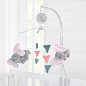 Disney Dumbo Hello Baby Grey, White, Rose and Teal Circus Banner Musical Mobile