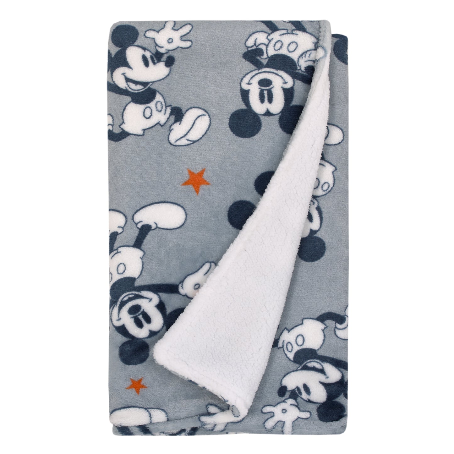 Disney Mickey Mouse Gray, Navy, White and Red Stars Super Soft Sherpa Baby Blanket