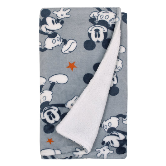 Mickey Mouse Gray, Navy, White and Red Stars Super Soft Sherpa Baby Blanket