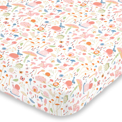 NoJo Spring Garden Pink, Green, Orange and Ivory Super Soft Mini Crib Sheet