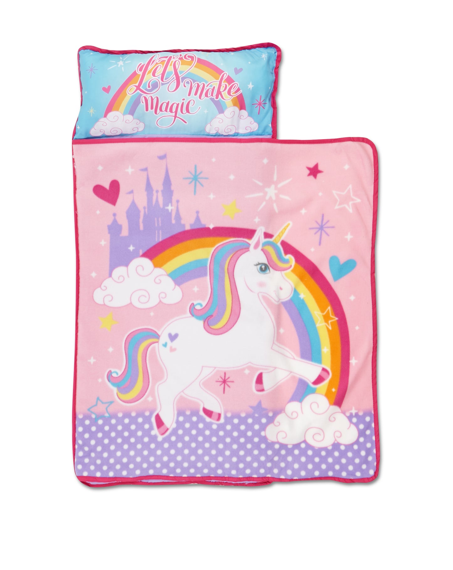 NoJo Unicorn Toddler Nap Mat - Includes Attached Pillow and Fleece Blanket