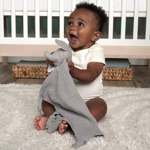 mini by Motherhood - Jungle Nest Muslin Elephant Security Blanket, Gray