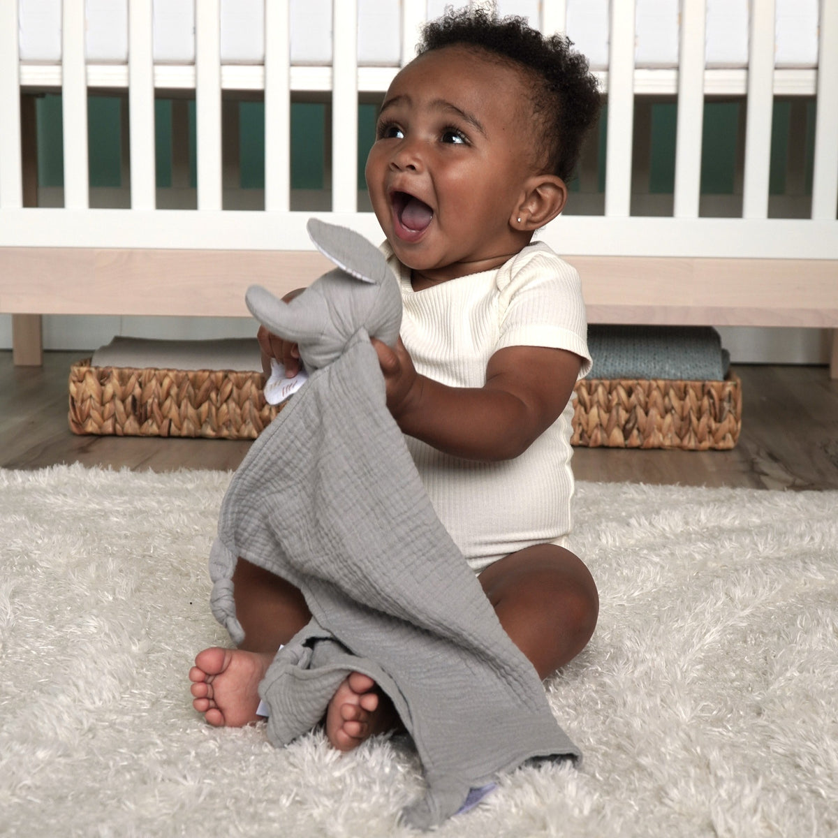 mini by Motherhood - Jungle Nest Muslin Elephant Security Blanket, Gray