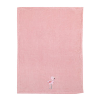 NoJo Tropical Flamingo Pink Plush Coral Fleece Baby Blanket with Applique