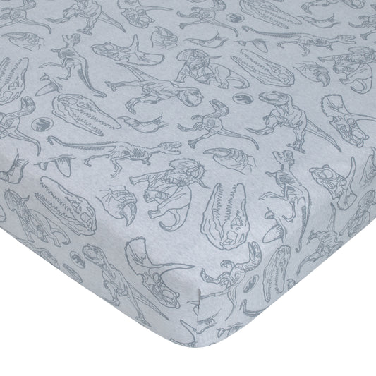 Universal Jurassic World Into The Wild Grey, White, Orange and Aqua T. Rex 4 Piece Toddler Bed Set - Comforter, Fitted Bottom Sheet, Flat Top Sheet and Reversible Pillowcase