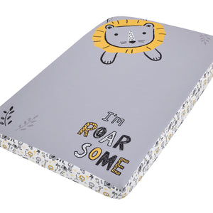 Roarsome Lion Grey and Gold Photo Op Fitted Mini Crib Sheet