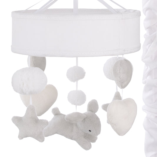 Ever & Ever Bunny Star Gray, White, and Ivory Plush Bunnies, Stars, and Hearts Musical Mobile