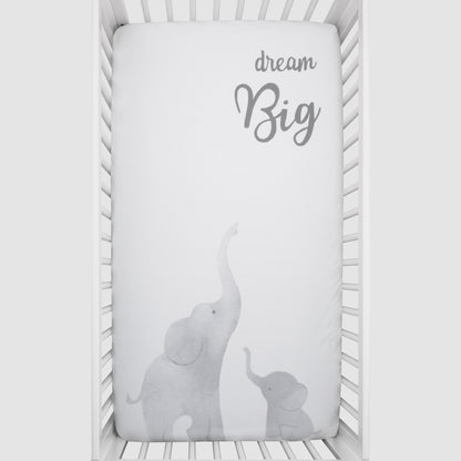 NoJo Elephant Tribe Grey and White 100% Cotton Photo Op Fitted Crib Sheet