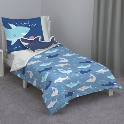 Everything Kids Blue Shark Super Soft Shaped Decorative Toddler Pillow