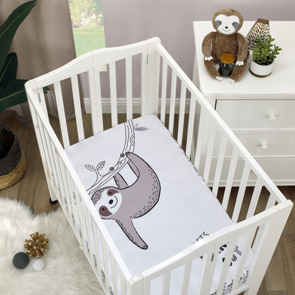 Little Love by NoJo Let's Hang Out Grey and Ivory Sloth Photo Op Fitted Mini Crib Sheet