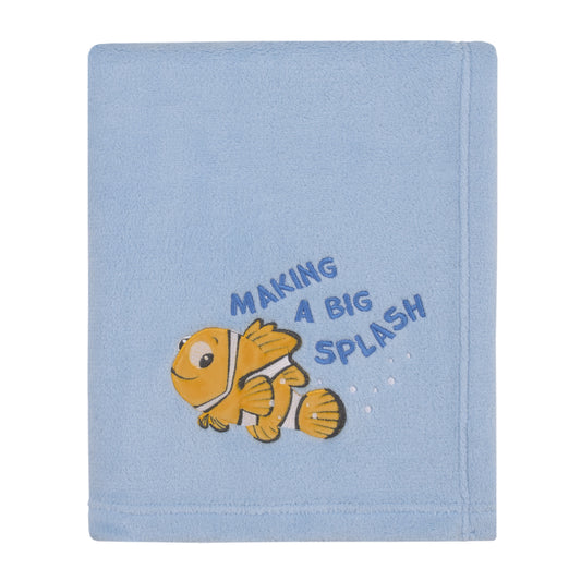 Disney Finding Nemo Cutest Little Catch Light Blue, and Orange Super Soft Appliqued Baby Blanket