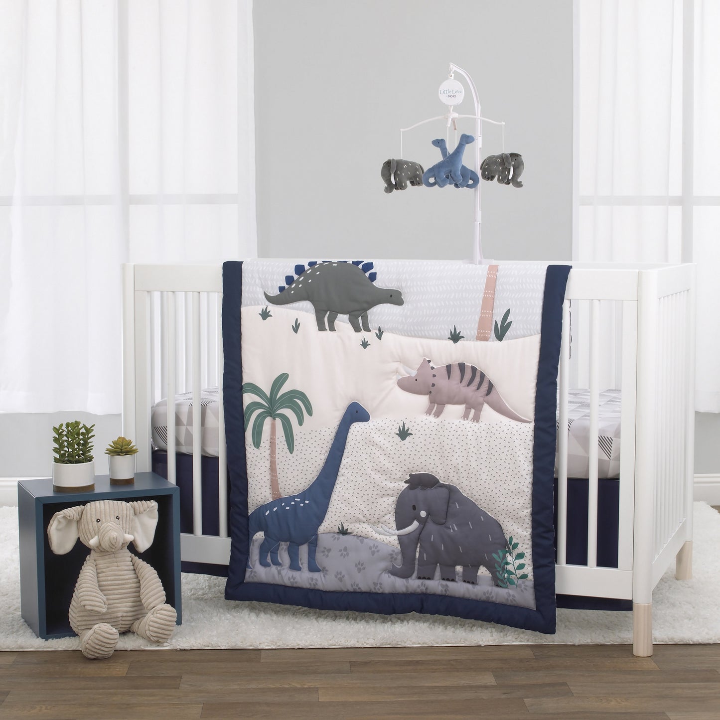 Little Love by NoJo Modern Roaming - Woolly Mammoth and Dinosaurs Blue and Grey Musical Mobile