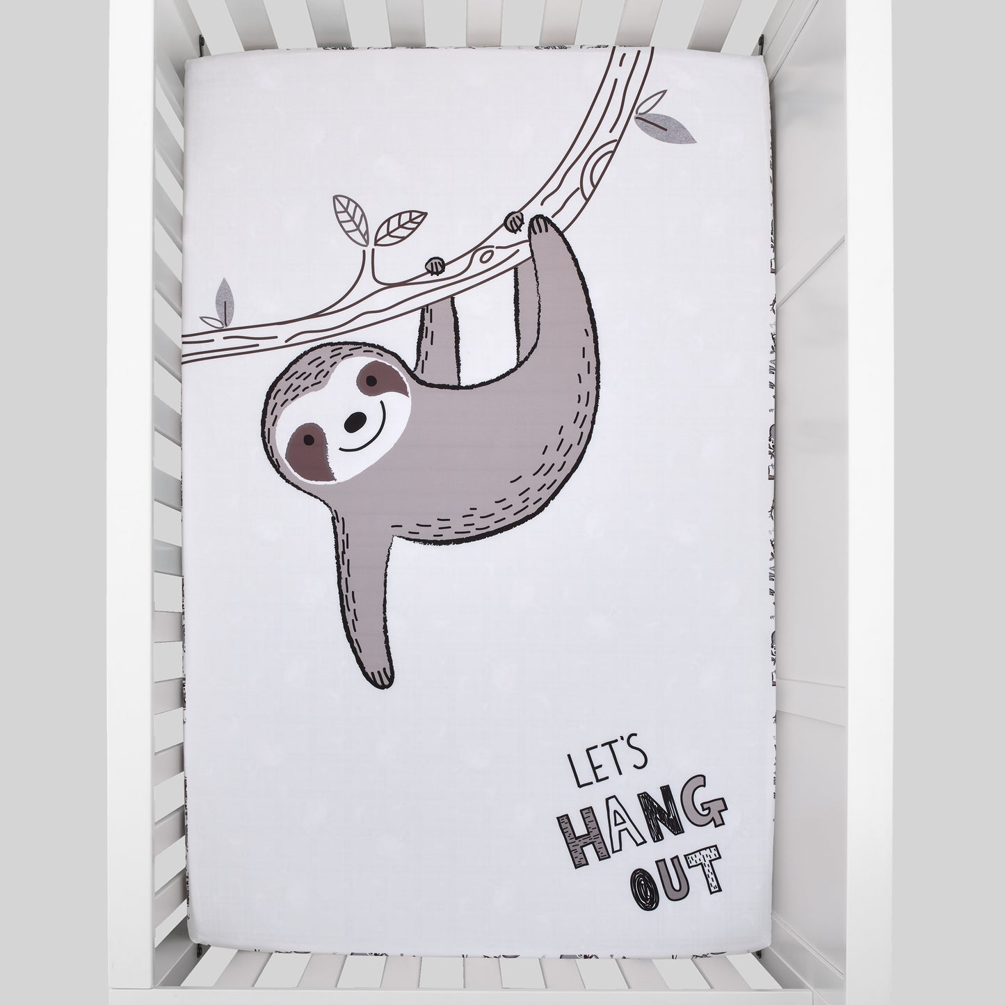 Little Love by NoJo Let's Hang Out Grey and Ivory Sloth Photo Op Fitted Mini Crib Sheet