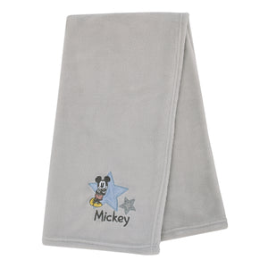 Disney Mighty Mickey Mouse with Star Applique Grey Super Soft Baby Blanket