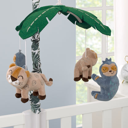 NoJo Jungle Paradise Green, Gray, and Tan Plush Leopard and Sloth Musical Mobile