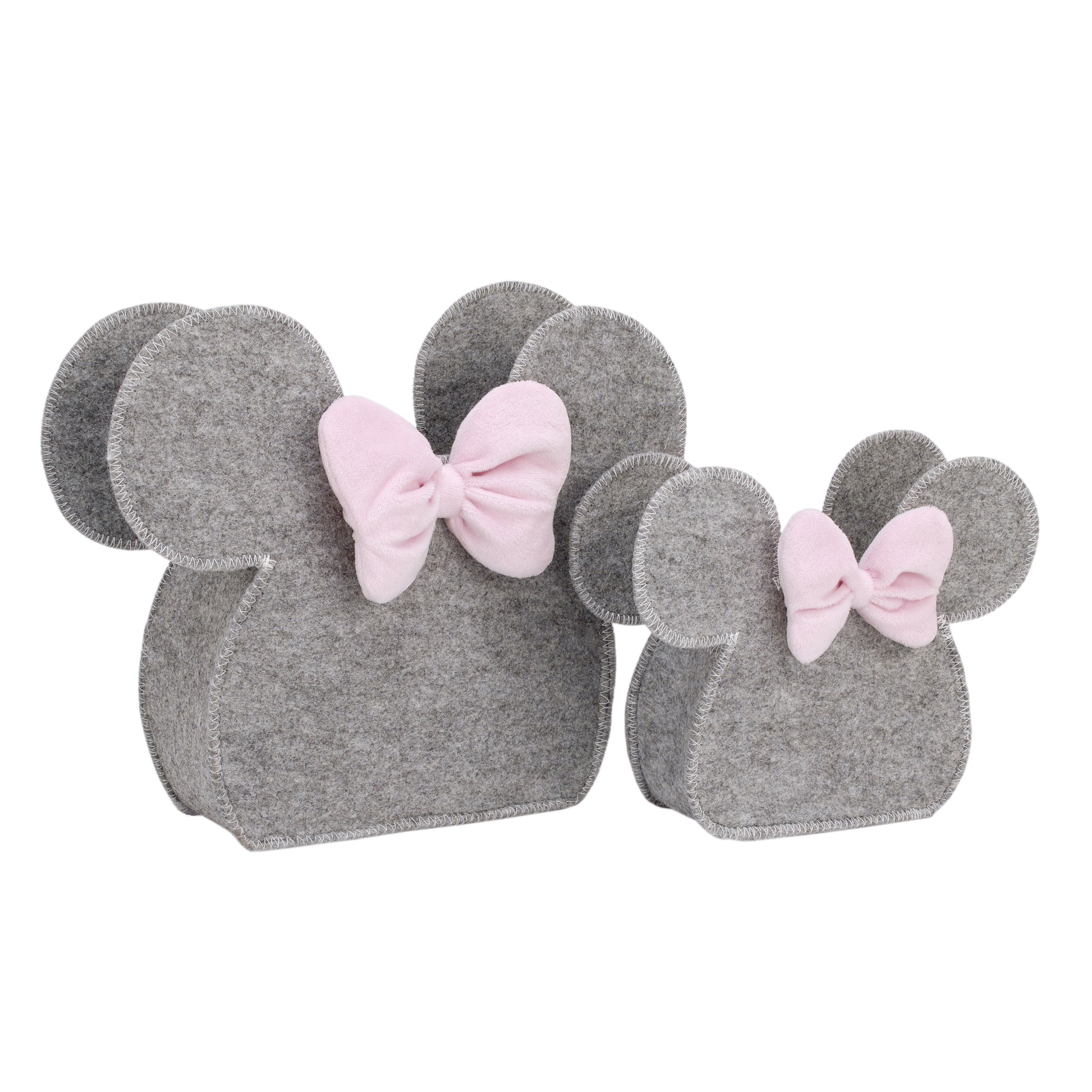 NoJo Disney Minnie Mouse Shaped Grey and Pink 2 Piece Felt Nursery Storage Caddy - 1 Large, 1 Small