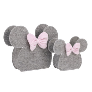 NoJo Disney Minnie Mouse Shaped Grey and Pink 2 Piece Felt Nursery Storage Caddy - 1 Large, 1 Small