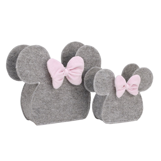 NoJo Disney Minnie Mouse Shaped Grey and Pink 2 Piece Felt Nursery Storage Caddy - 1 Large, 1 Small