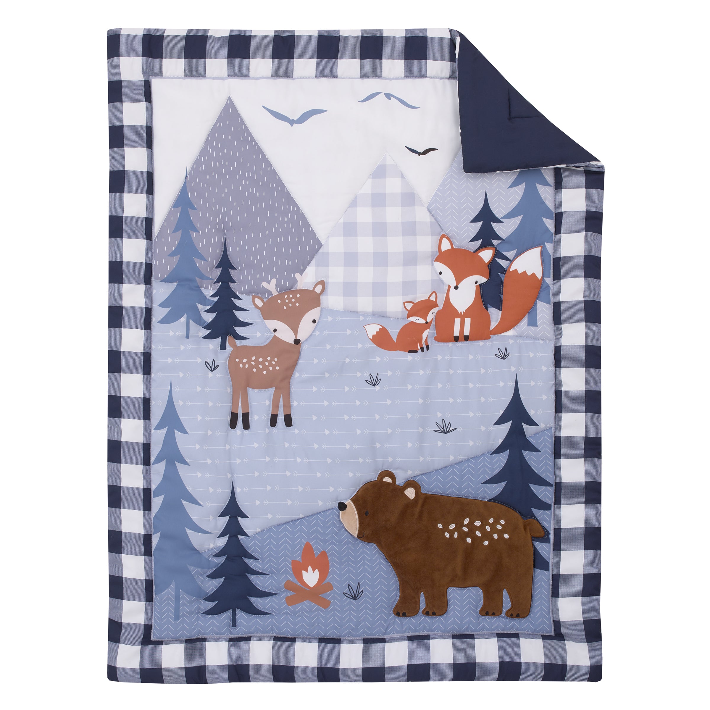 Navy buffalo check crib bedding sale