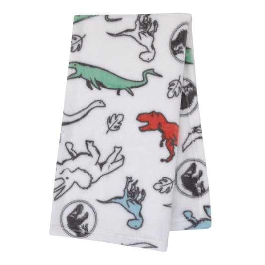 Jurassic World White, Blue, Red and Green Dinosaur Super Soft Baby Blanket