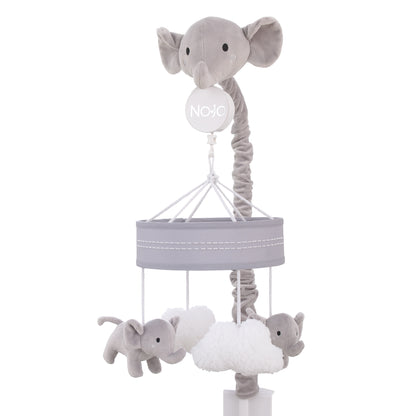 NoJo Plush Elephant Gray and White Puffy Clouds Musical Mobile