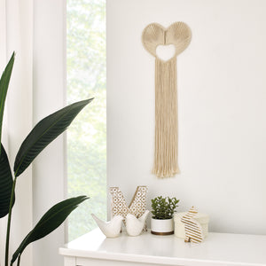 Natural Ivory Macramé Heart Shaped Wall Décor with Fringe, 18