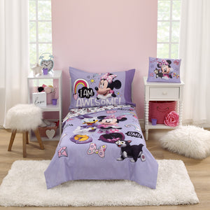 Disney Minnie Mouse I am Awesome Lavender and Pink, Daisy Duck, Rainbow Hearts and Stars Super Soft Toddler Blanket