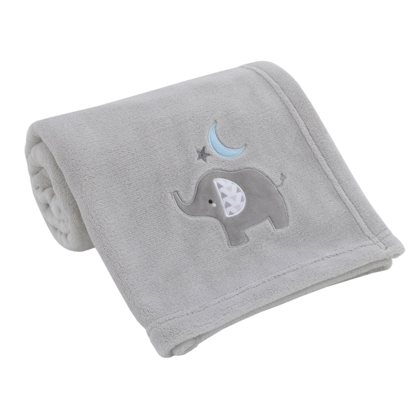 Little Love by NoJo Elephant Stroll Gray Star and Blue Moon Applique Super Soft Baby Blanket