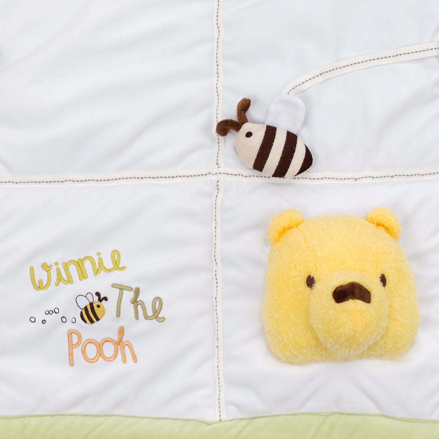Disney Classic Winnie the Pooh Green and White, Hunny Pot and Bee's, Piglet, Tigger and Eeyore Tummy Time Play Mat - Squeaker, Crinkles and Chimes