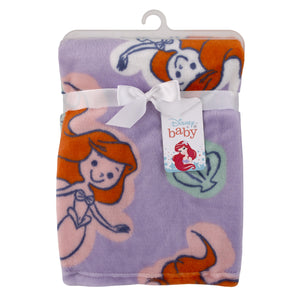 Disney The Little Mermaid Orange, Lavender, Aqua and White Ariel Super Soft Baby Blanket