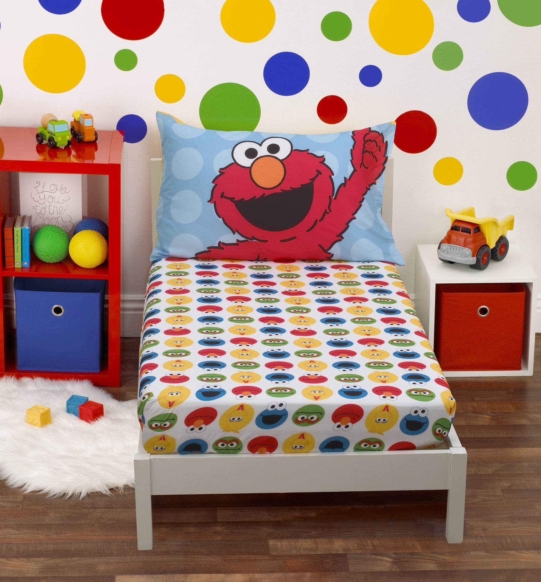 Sesame Street Sesame Street Yellow Blue Red 2 Piece Toddler Sheet Set with Fitted Crib Sheet and Pillowcase NoJo Baby