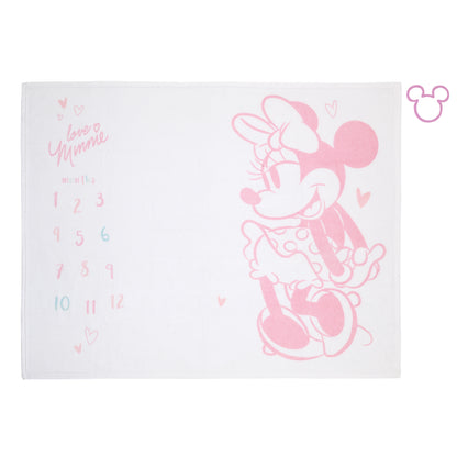 Disney Minnie Mouse White, Pink, and Aqua Super Soft Milestone Baby Blanket