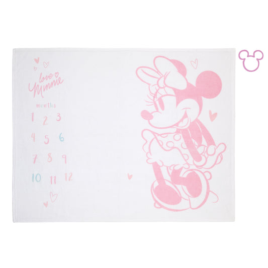 Disney Minnie Mouse White, Pink, and Aqua Super Soft Milestone Baby Blanket