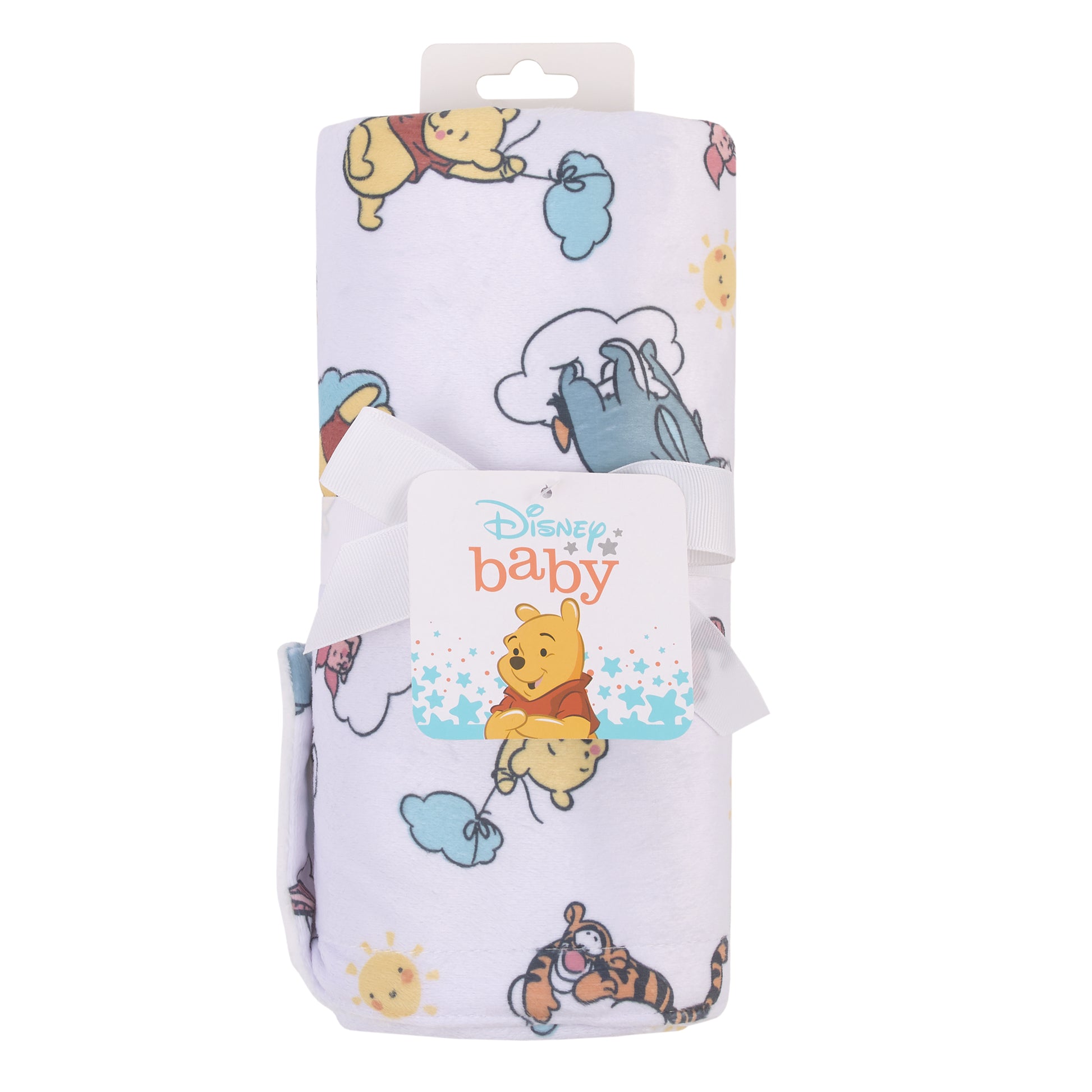 Winnie the Pooh So Loved Yellow, Aqua, and White Deluxe Reversible Super Soft Baby Blanket