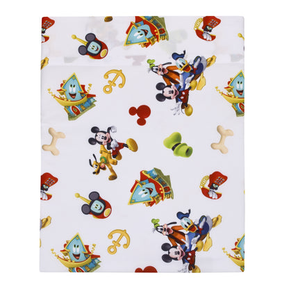 Disney Mickey Mouse Funhouse Crew Blue, Red and Yellow, Funny, Donald Duck, Goofy and Pluto 4 Piece Toddler Bed Set - Comforter, Fitted Bottom Sheet, Flat Top Sheet, and Reversible Pillowcase
