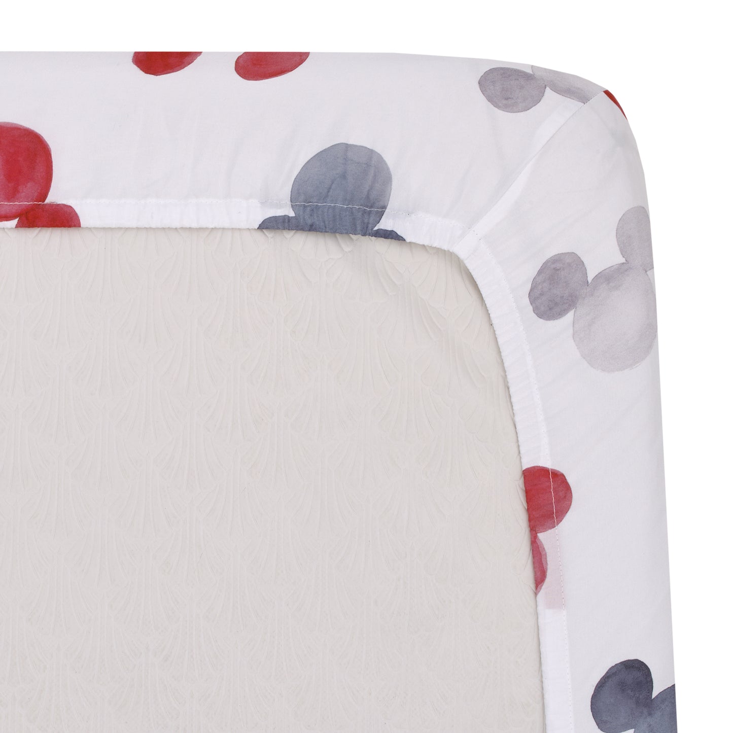 Disney Mickey Mouse - Black, White, Gray and Red Watercolor Mickey Ears Nursery Fitted Crib Sheet