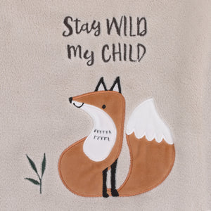 Little Love by NoJo Woodland Meadow Taupe and Tan, Fox Stay Wild My Child Super Soft Applique Baby Blanket