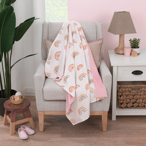 Rainbow White, Pink, and Gold Super Soft Baby Blanket