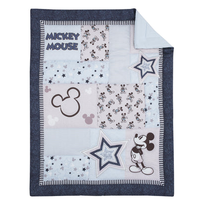 Disney Mickey Mouse - Timeless Mickey Blue, Gray, and White Stars and Icons 3 Piece Nursery Crib Bedding Set - Comforter, Fitted Crib Sheet, and Crib Skirt