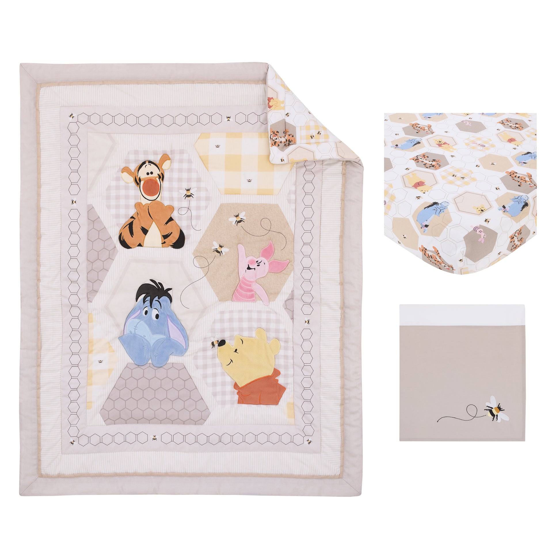 Disney Winnie the Pooh Hugs and Honeycombs Grey, White, and Tan
