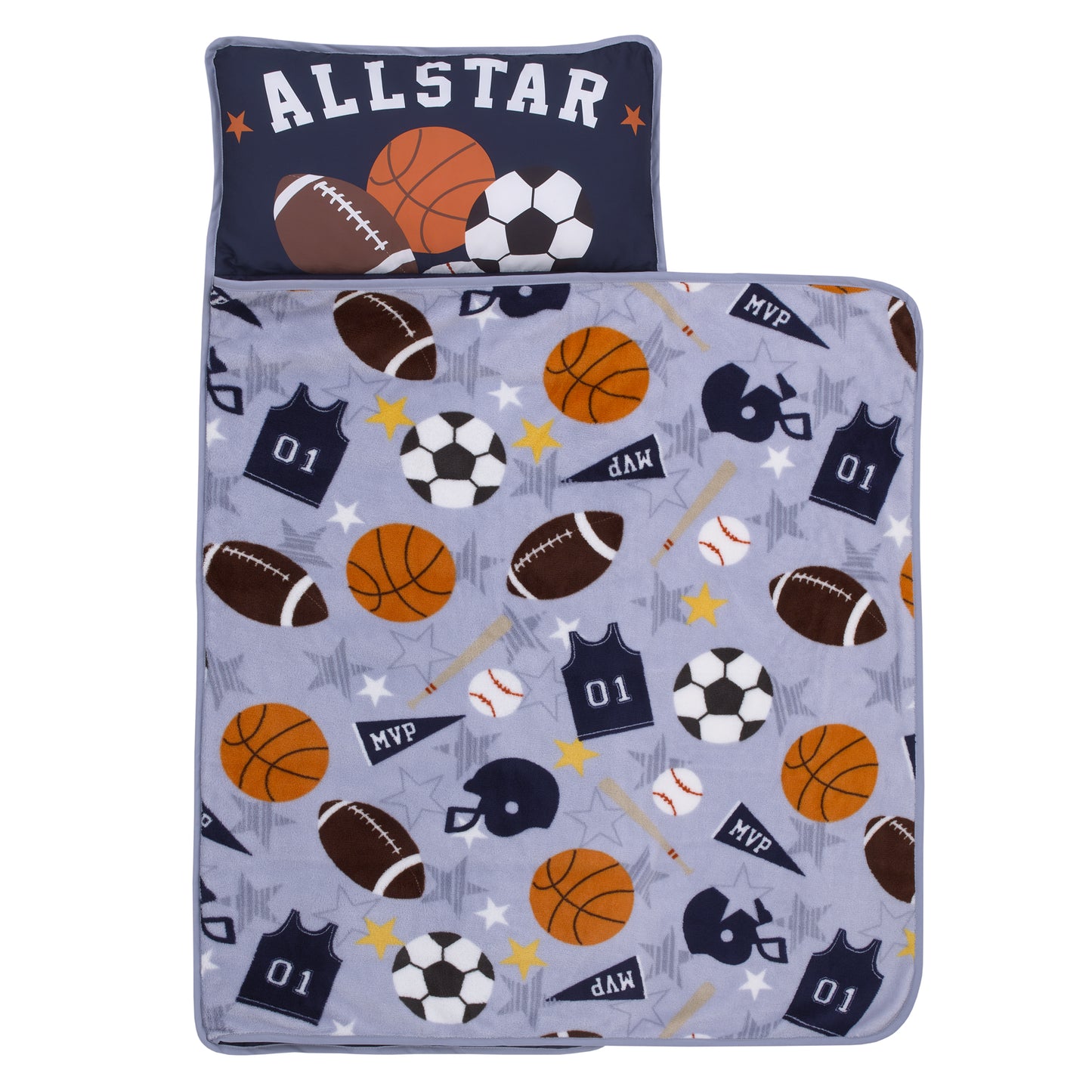 Everything Kids Sports Gray, Navy, Orange, and Brown Allstar Toddler Nap Mat