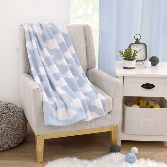 Everything Kids Light Blue and White Cloud Super Soft Toddler Blanket