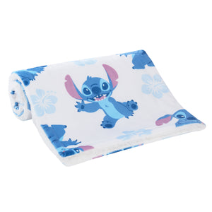 NoJo Disney Stitch Sherpa Baby Blanket, Blue, Pink, and White