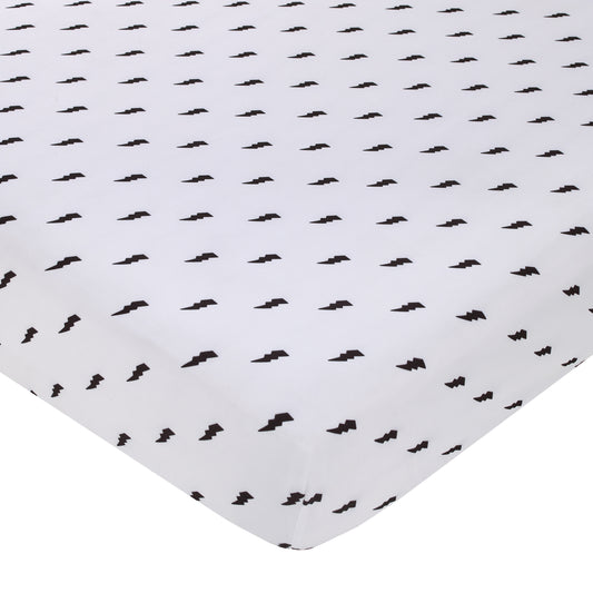 NoJo Lightning Bolt Black and White Nursery Fitted Crib Sheet