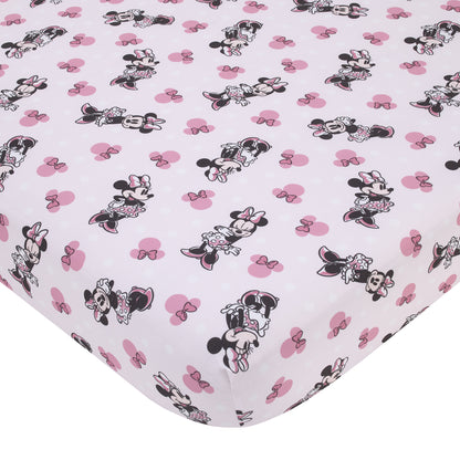 Disney Minnie Mouse Pink, Black, and White Super Soft Nursery Fitted Crib Sheet