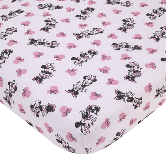 Disney Minnie Mouse Pink, Black, and White Super Soft Nursery Fitted Crib Sheet