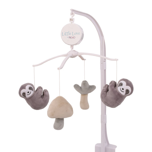 Little Love by NoJo Sloth Let's Hang Out Grey and White Musical Mobile with Sloths, Mushrooms and Trees
