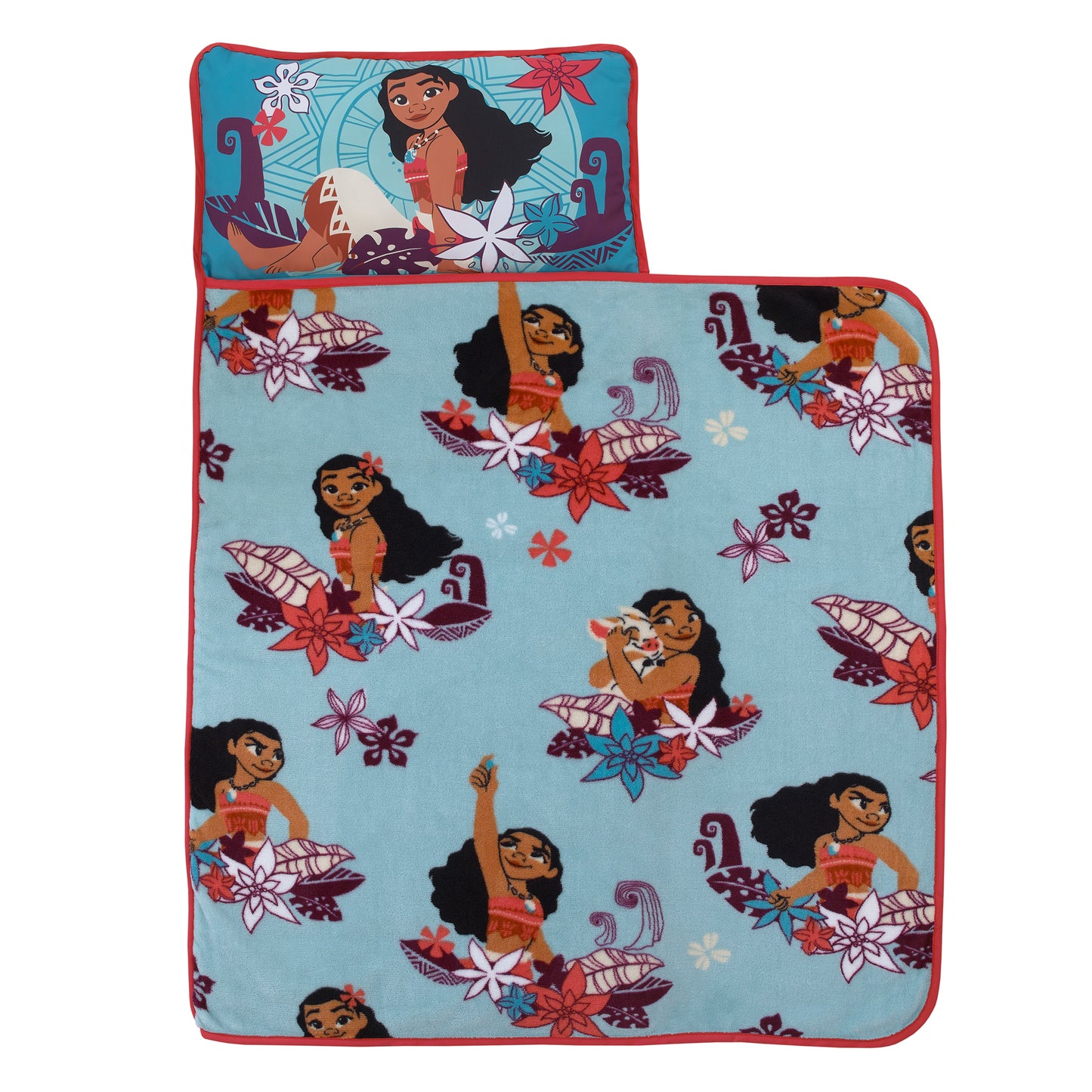 Disney Moana Feel The Waves Aqua, Coral and Violet with Pua Pig and Tropical Flowers Toddler Nap Mat