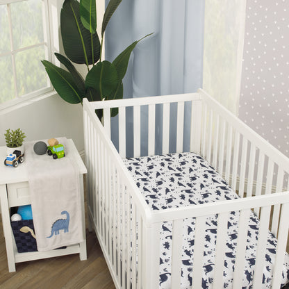 Carter's Dino Adventure Super Soft White and Blue Fitted Crib Sheet