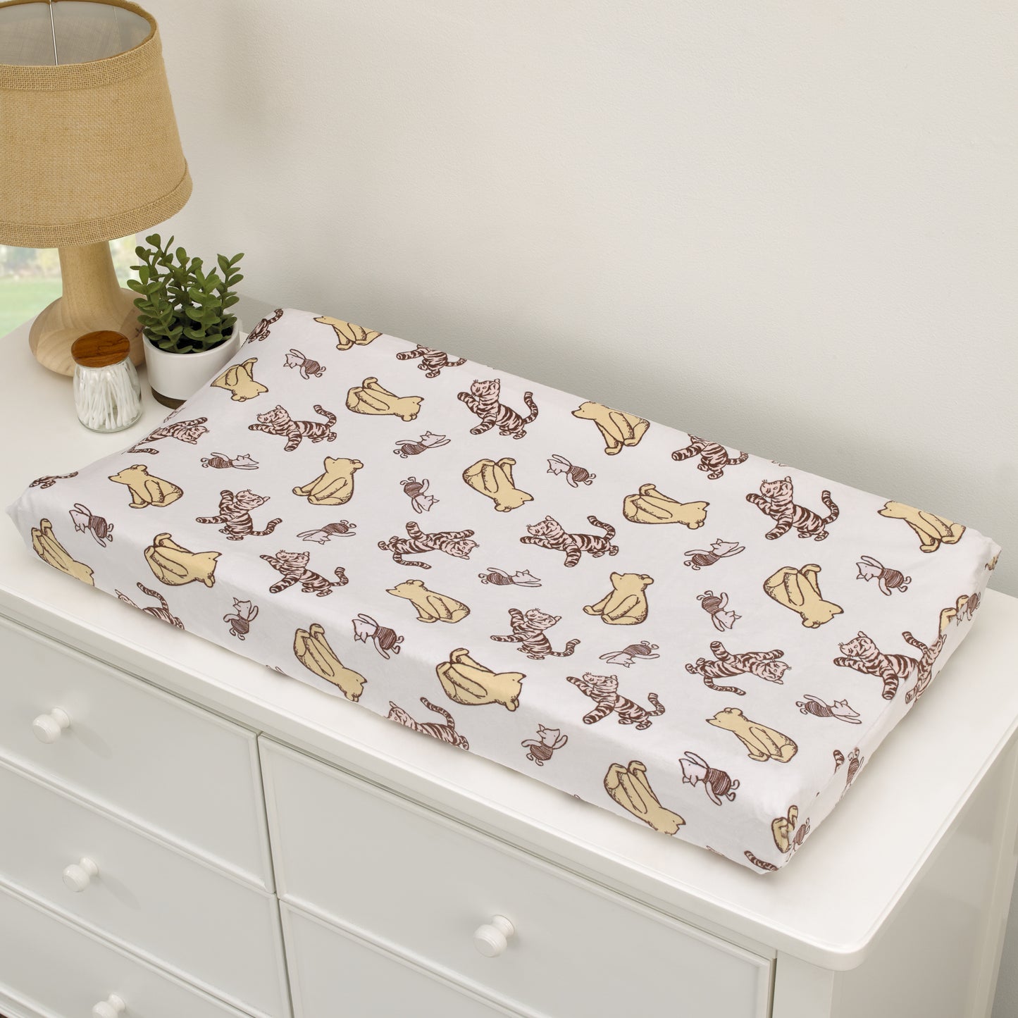 Disney Classic Pooh Hunny Fun with Piglet and Tigger White and Taupe Super Soft Changing Pad Cover